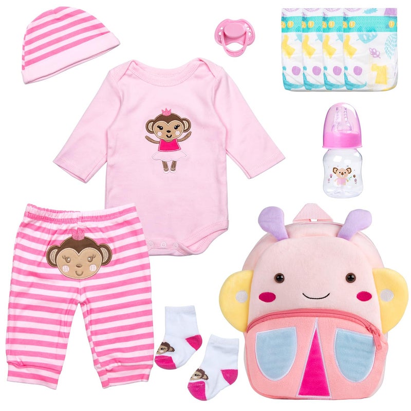 TatuDoll 11Pieces Reborn Baby Doll Clothes 1722 Inch Girl Baby Doll Outfits and Accessories Set Pacifier Magnetic Reusable Diaper and Cute Backpack - Image 3