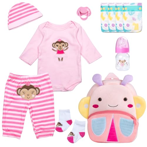 TatuDoll 11Pieces Reborn Baby Doll Clothes 1722 Inch Girl Baby Doll Outfits and Accessories Set Pacifier Magnetic Reusable Diaper and Cute Backpack - Image 1