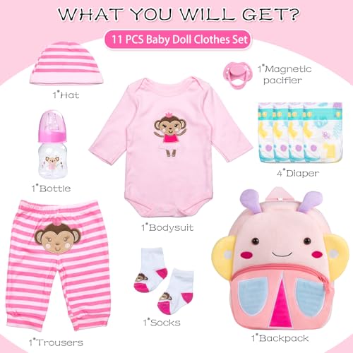 TatuDoll 11Pieces Reborn Baby Doll Clothes 1722 Inch Girl Baby Doll Outfits and Accessories Set Pacifier Magnetic Reusable Diaper and Cute Backpack - Image 5