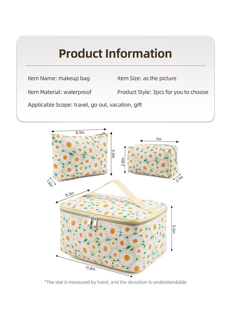 Cool Baby COOLBABY Makeup Bag Set, 3 Pcs Portable Travel Cosmetic Bag Waterproof Organizer Case with Zipper Toiletry Bags, Gift for Women, Light Yellow, White - Image 3