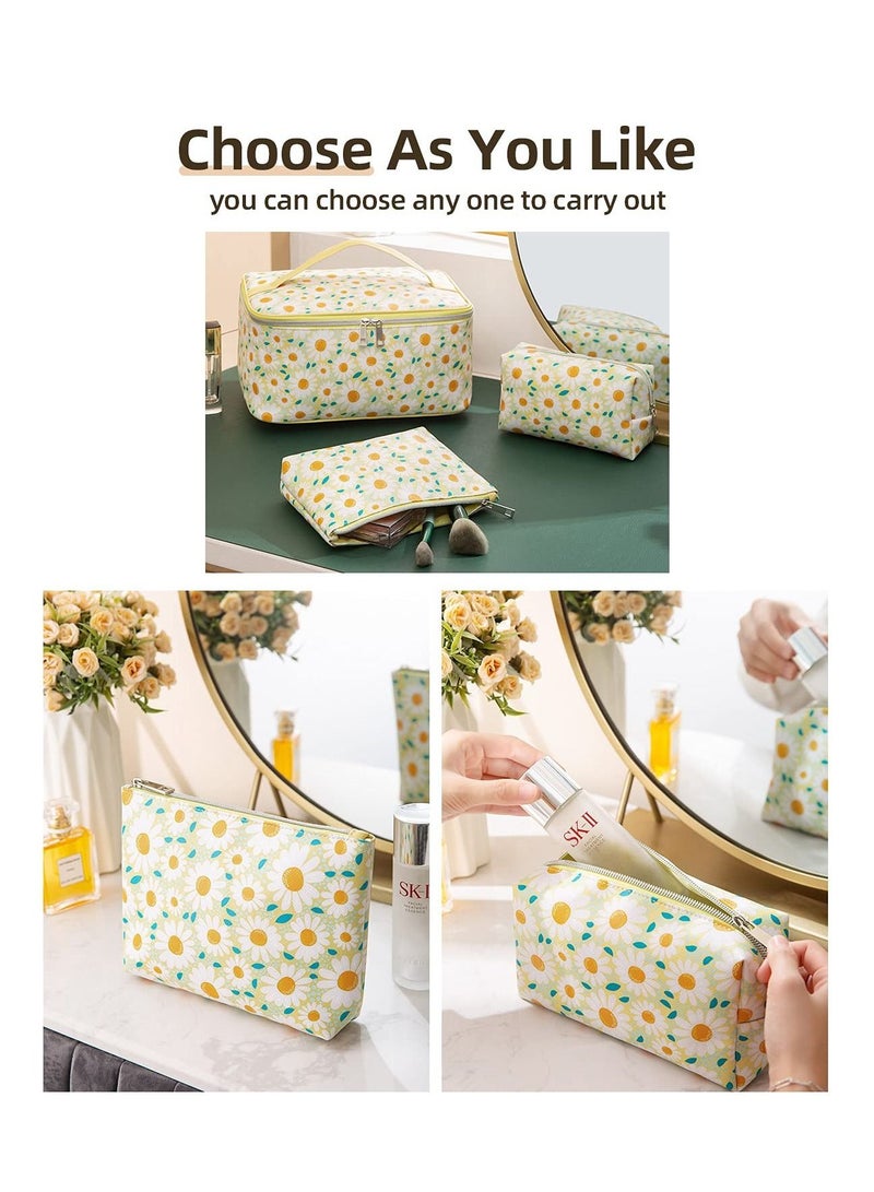 Cool Baby COOLBABY Makeup Bag Set, 3 Pcs Portable Travel Cosmetic Bag Waterproof Organizer Case with Zipper Toiletry Bags, Gift for Women, Light Yellow, White - Image 5