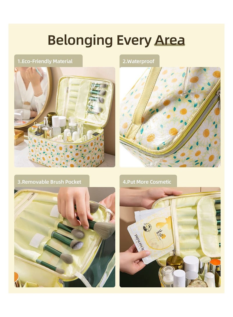 Cool Baby COOLBABY Makeup Bag Set, 3 Pcs Portable Travel Cosmetic Bag Waterproof Organizer Case with Zipper Toiletry Bags, Gift for Women, Light Yellow, White - Image 4