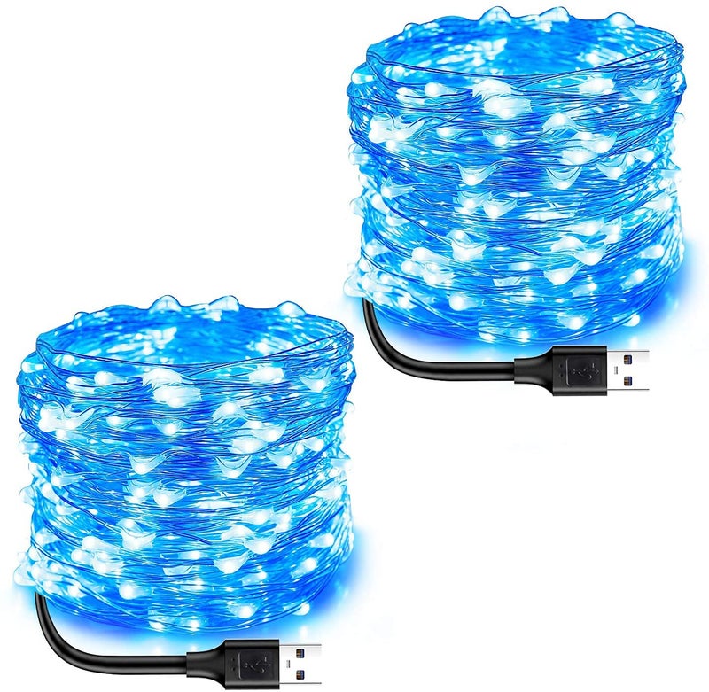 MIRADH Fairy Lights USB Powered String Lights 3M, 30 Led Christmas Lights Fairy String Lights for Decoration (Blue, Pack of 2)(Metal) - Image 1