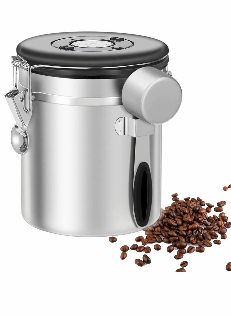 Airtight Coffee Canister Stainless Steel Container Food Storage with Date Tracker and Scoop for Beans Grounds Sugar Tea Flour Cereal 16OZ - Image 1