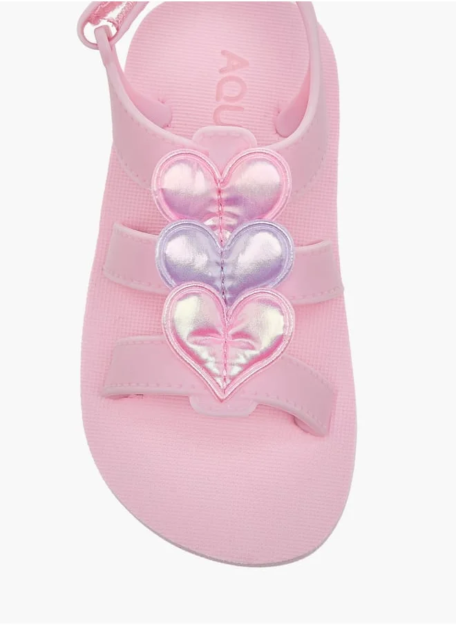 أكوا Girls Heart Accent Sandals with Hook and Loop Closure