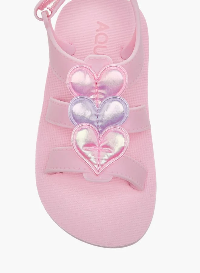 Aqua Girls Heart Accent Sandals with Hook and Loop Closure