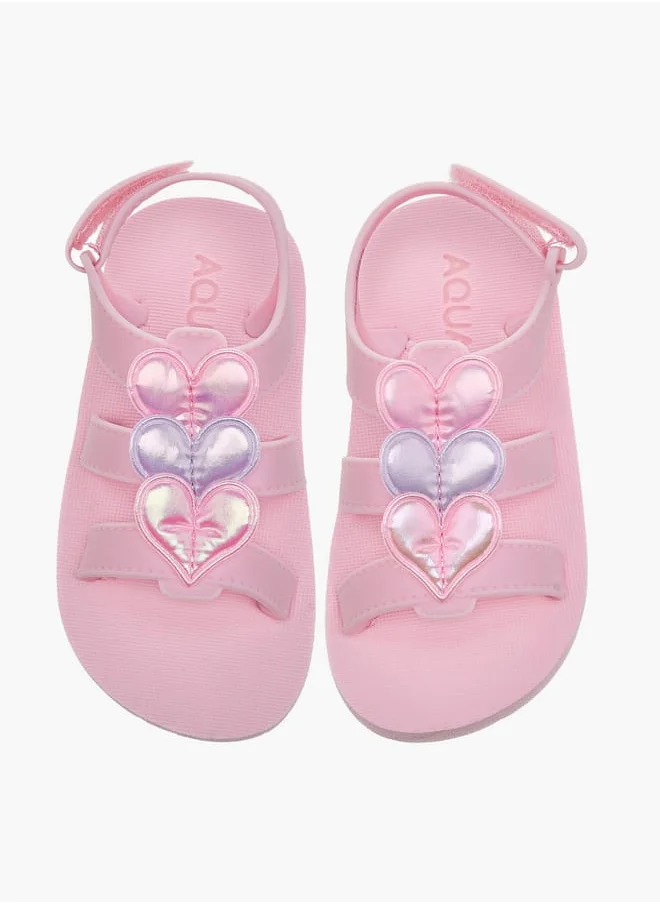 أكوا Girls Heart Accent Sandals with Hook and Loop Closure