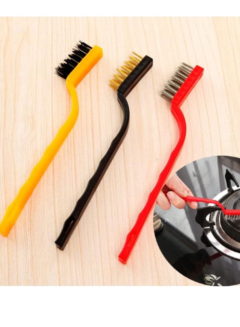 مجموعة فرش/ ادوات تنظيف سلكية صغيرة بشعيرات من النحاس والنايلون والستانلس ستيل والحديد للسيارة والمطبخ وبوتاجاز الغاز من 3 قطع - Image 1