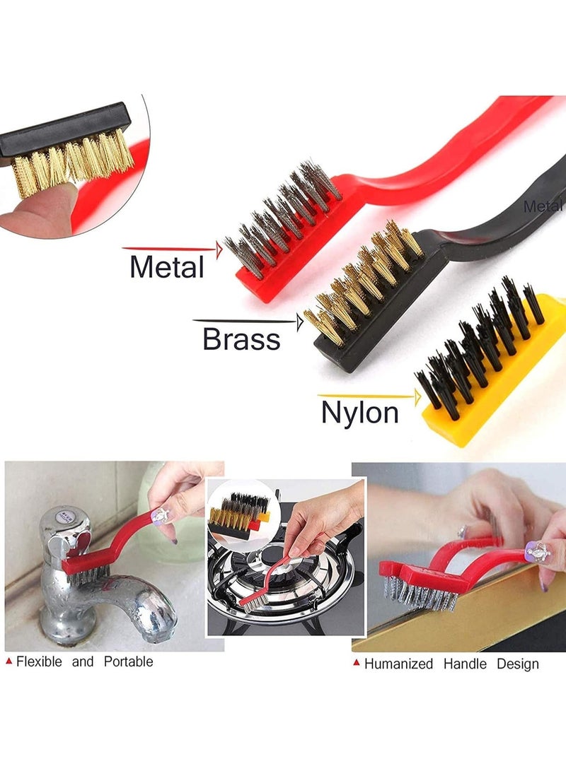 مجموعة فرش/ ادوات تنظيف سلكية صغيرة بشعيرات من النحاس والنايلون والستانلس ستيل والحديد للسيارة والمطبخ وبوتاجاز الغاز من 3 قطع - Image 3
