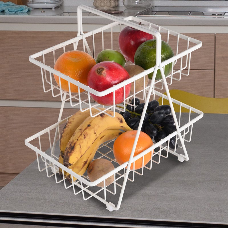 Appeasy 2-Tier Fruit & Vegetable Basket for Dining Table/Kitchen. Size(White),Solid - Image 2
