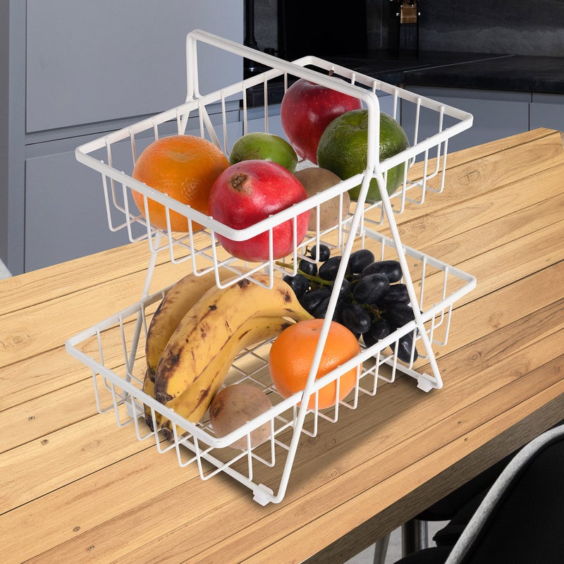 Appeasy 2-Tier Fruit & Vegetable Basket for Dining Table/Kitchen. Size(White),Solid - Image 5