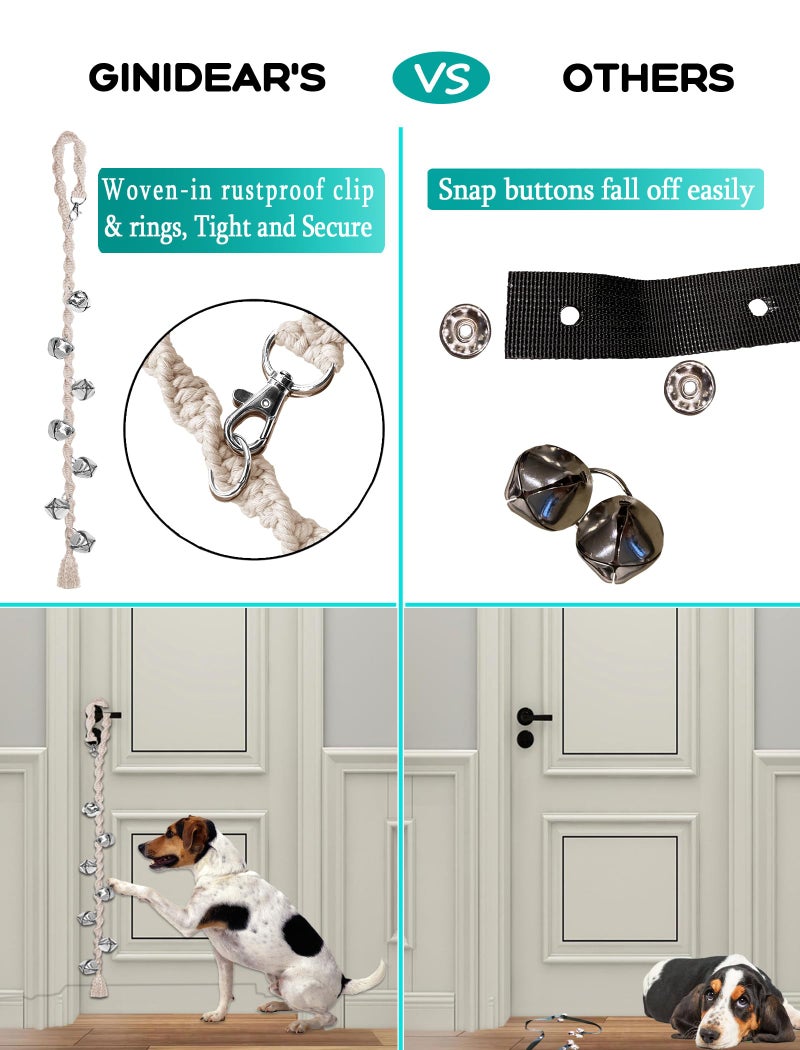 GINIDEAR Dog Bells to Go Outside & Puppy Potty Training, Adjustable Dog Door Bell Ring to Go Potty, Handmade with Premium Yarn. Twisted Style, Beige 2 Count - Image 4