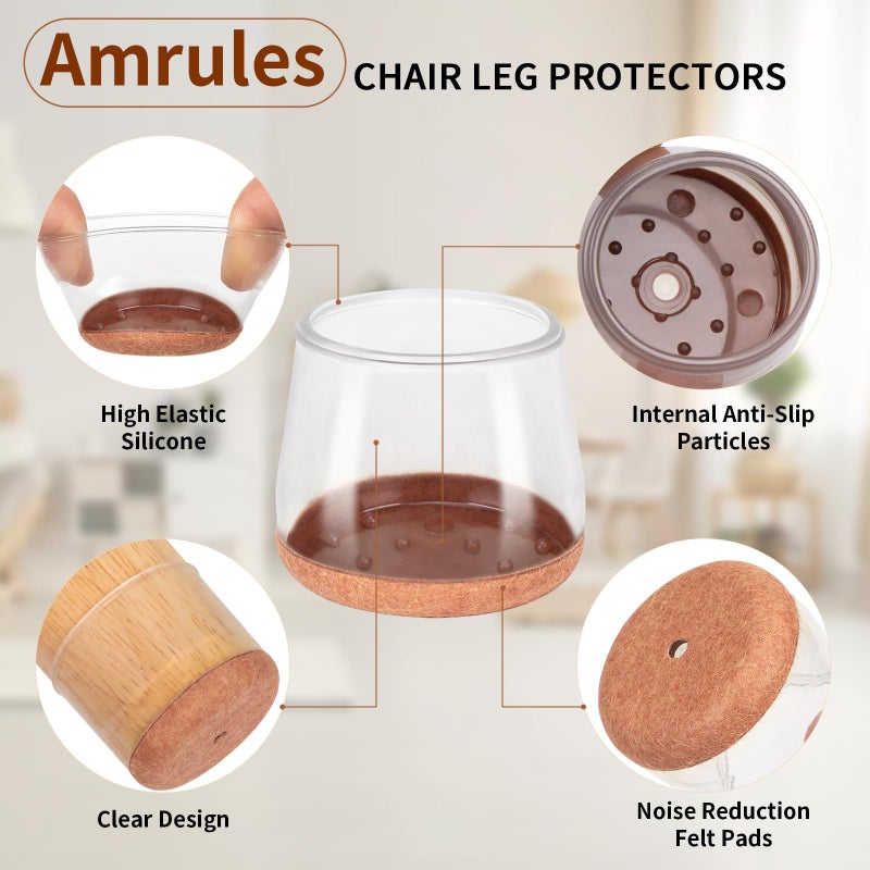 Amrules واقيات أرجل الكراسي الدائرية من أمرولز، 36 قطعة، أغطية سيليكون لأرجل الكراسي لحماية أرضيات البلاط، وسادات لباد لحماية أرجل الأثاث من الخدوش والضوضاء (حواف بنية، مقاس كبير: 1.3-2 بوصة). - Image 3