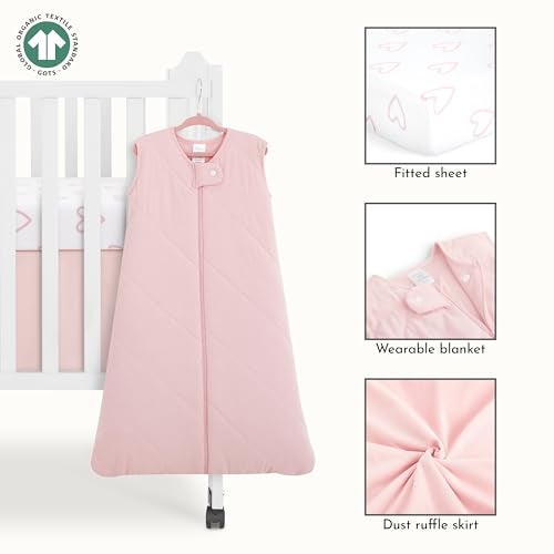 Evolur Baby Pink and Heart Print 3 Piece Mini Crib Bedding Set, Machine Washable, Soft and Breathable Toddler Bedding Set, Includes Fitted Sheet, Comfortor and Crib Skirt - Image 3