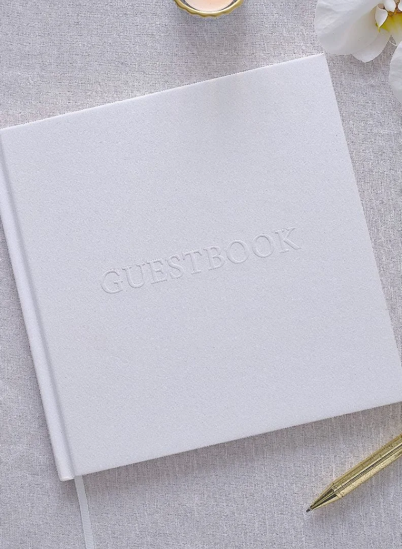 Ginger Ray Ginger Ray White Embossed Guestbook - Elegant Keepsake