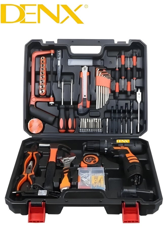 Denx - CORDLESS DRILL SET Professional Household Home Tool Kit Set with DIY Hand Tool Kits for Garden Office House Repair Maintain |Maximum Diame10mm | Speed 0 - 1450 R/MIN | 21 V | 1300mAH | Additional Battery | DX1778 - Image 1