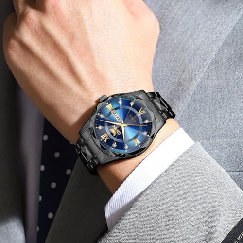 OPK Watches for Men Blue Black Diamond Roman Analog Mens Watches Waterproof Large Stainless Steel Men Wrist Watch Business Father Gift Watch - Image 3