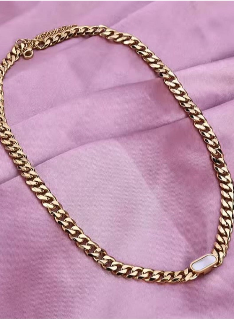Ward Women's Necklace Thick with Square Design and Colored Stone in Stainless Steel  - Image 1