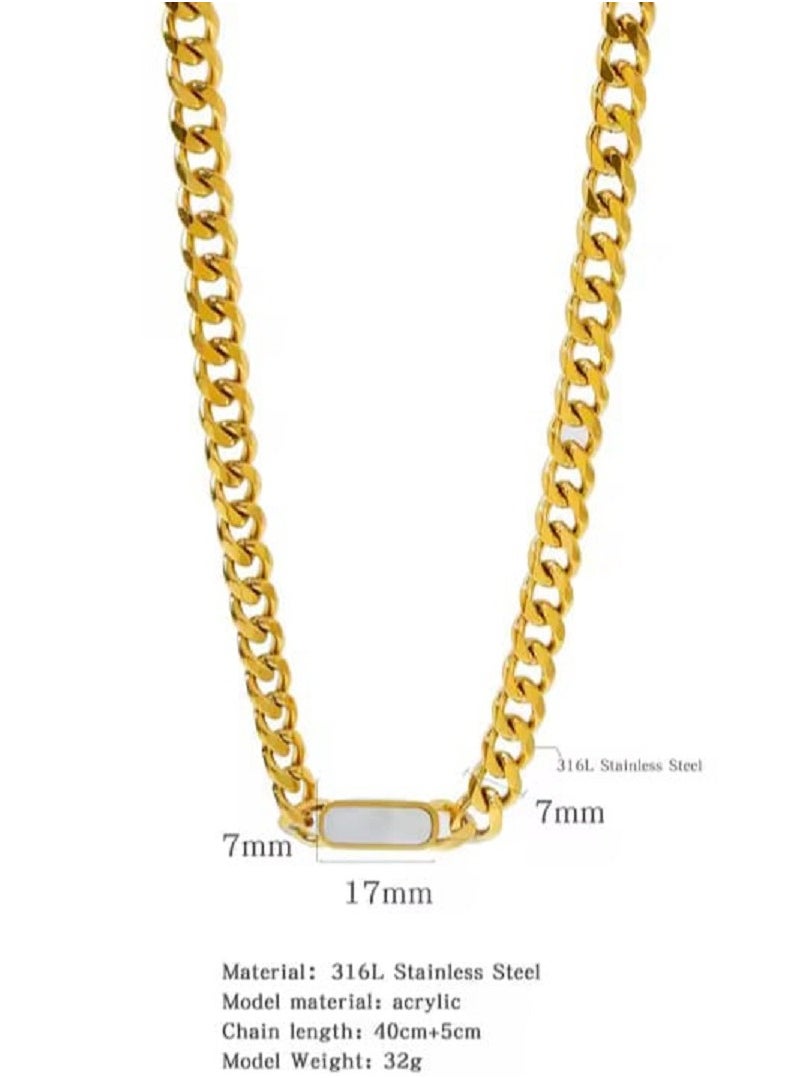 Ward Women's Necklace Thick with Square Design and Colored Stone in Stainless Steel  - Image 2