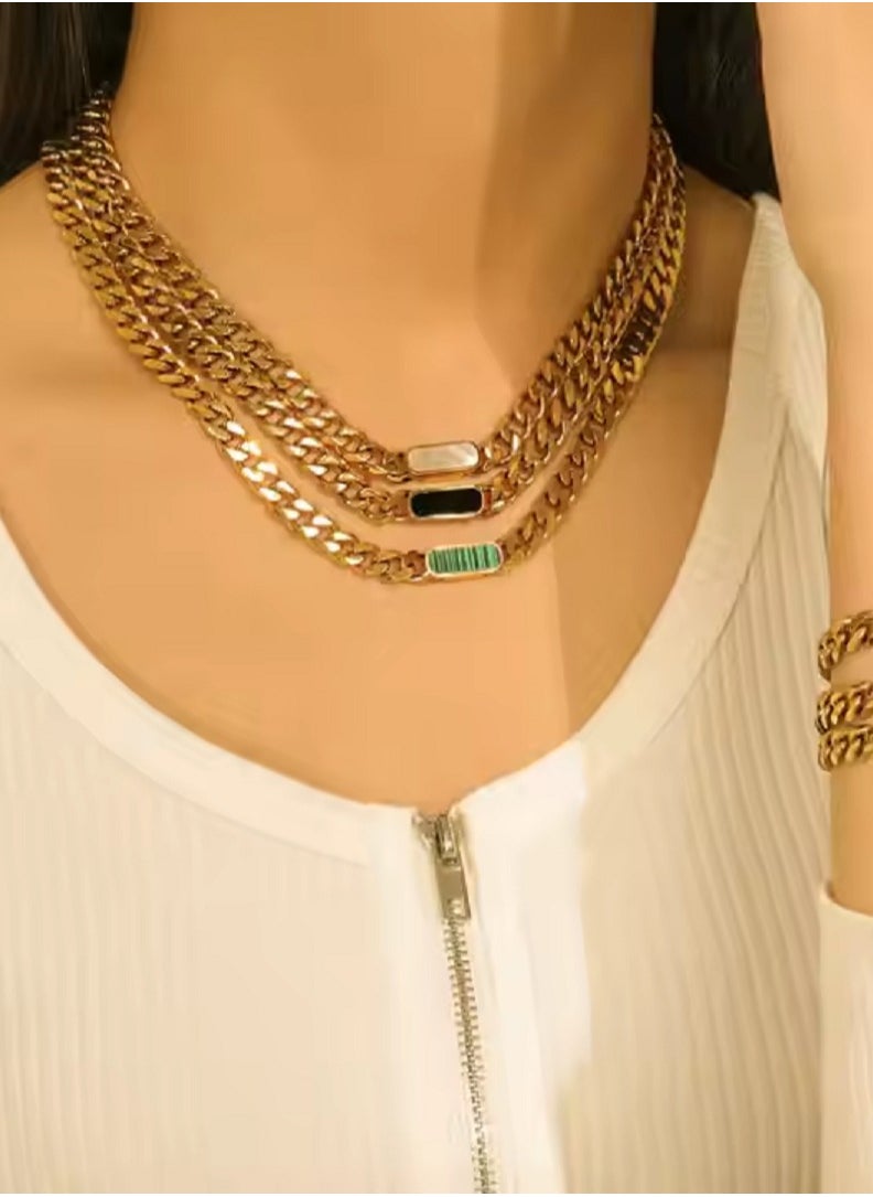 Ward Women's Necklace Thick with Square Design and Colored Stone in Stainless Steel  - Image 3