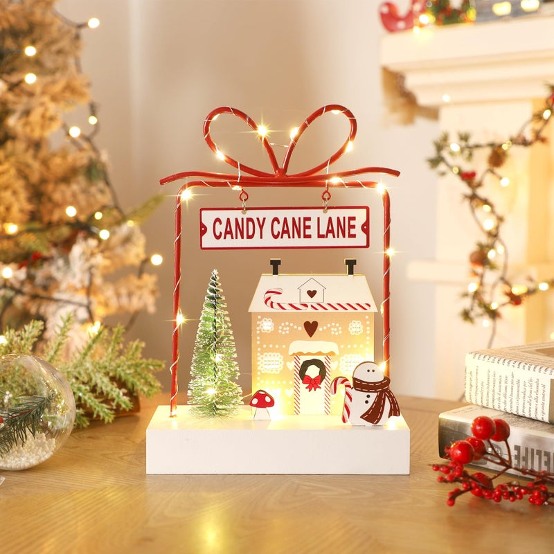 Ridota Christmas Tabletop Decoration Wooden Lighted Decorations Battery Operated Christmas Indoor Table Decorations Candy Cane Lane  Giftbox