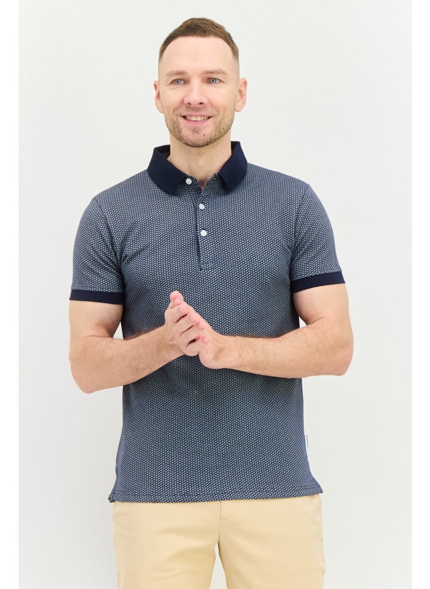 Peter Werth Men Regular Fit Short Sleeves Textured Polo Shirt, Navy  - Image 1