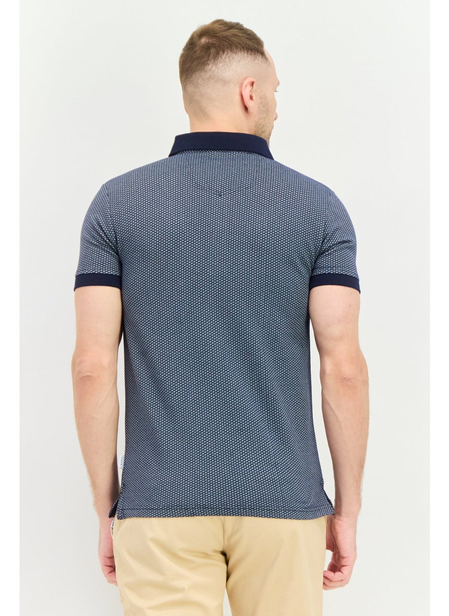 Peter Werth Men Regular Fit Short Sleeves Textured Polo Shirt, Navy  - Image 3