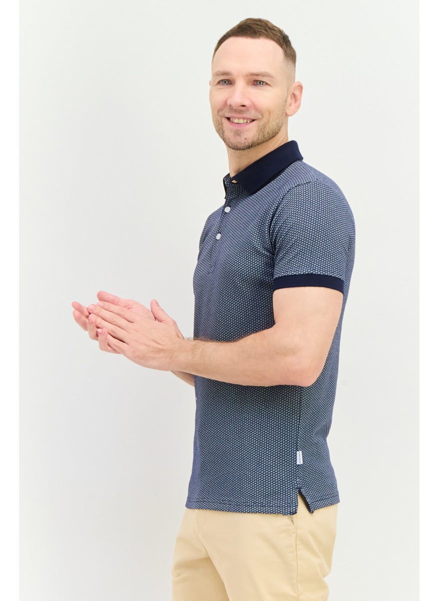 Peter Werth Men Regular Fit Short Sleeves Textured Polo Shirt, Navy  - Image 4