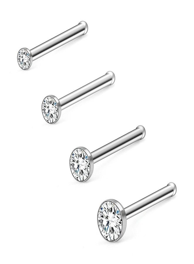 Ruifan 4PCS 18G 316L Surgical Steel 1.5mm 2mm 2.5mm 3mm Jeweled Clear Round Diamond Cubic Zirconia Crystal Nose Bone Studs Rings Pin Piercing Jewelry - Silver - Image 1
