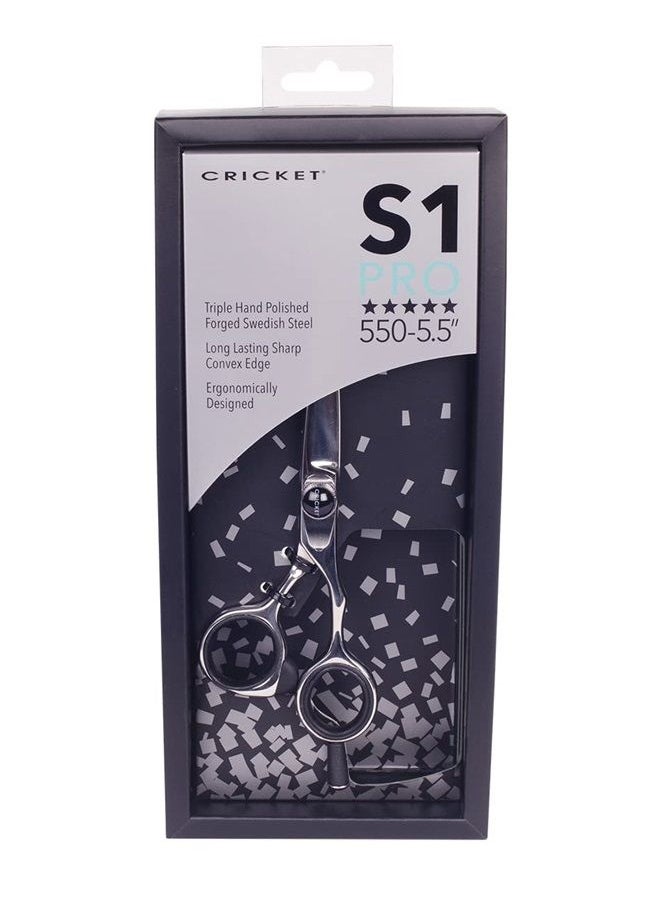 Cricket S1 Pro Series 550 5.5 inch Shears Professional Stylist Barber Hair Cutting Scissors, Convex Edge, Swedish Steel 