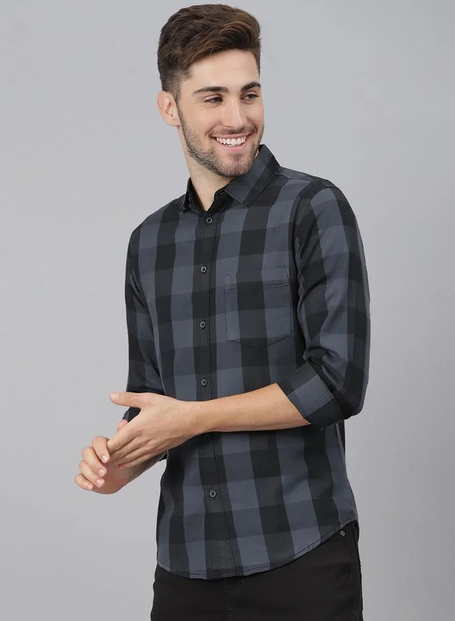 Dennis Lingo Slim Fit Grey Men's Solid Shirt, Spread Collar, Full Sleeves, 100% Cotton,