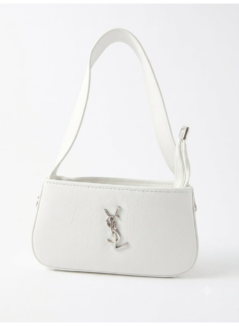 Women's Leather Handbag,Fashion Small Shoulder Bag Top Handle (White)