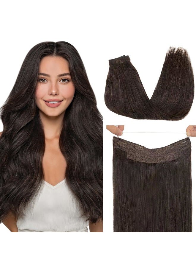 Goo-Goo Hair Extensions Halo Hair Extensions Dark Brown 12 Inch 70g Hairpiece Remy Human Hair Extensions Straight Hidden Crown Wire Hair Extensions with Transparent Fish Line Invisible - Image 1