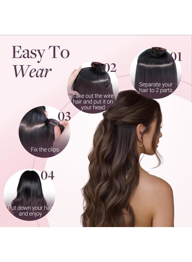 Goo-Goo Hair Extensions Halo Hair Extensions Dark Brown 12 Inch 70g Hairpiece Remy Human Hair Extensions Straight Hidden Crown Wire Hair Extensions with Transparent Fish Line Invisible - Image 5