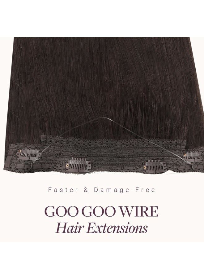 Goo-Goo Hair Extensions Halo Hair Extensions Dark Brown 12 Inch 70g Hairpiece Remy Human Hair Extensions Straight Hidden Crown Wire Hair Extensions with Transparent Fish Line Invisible - Image 2