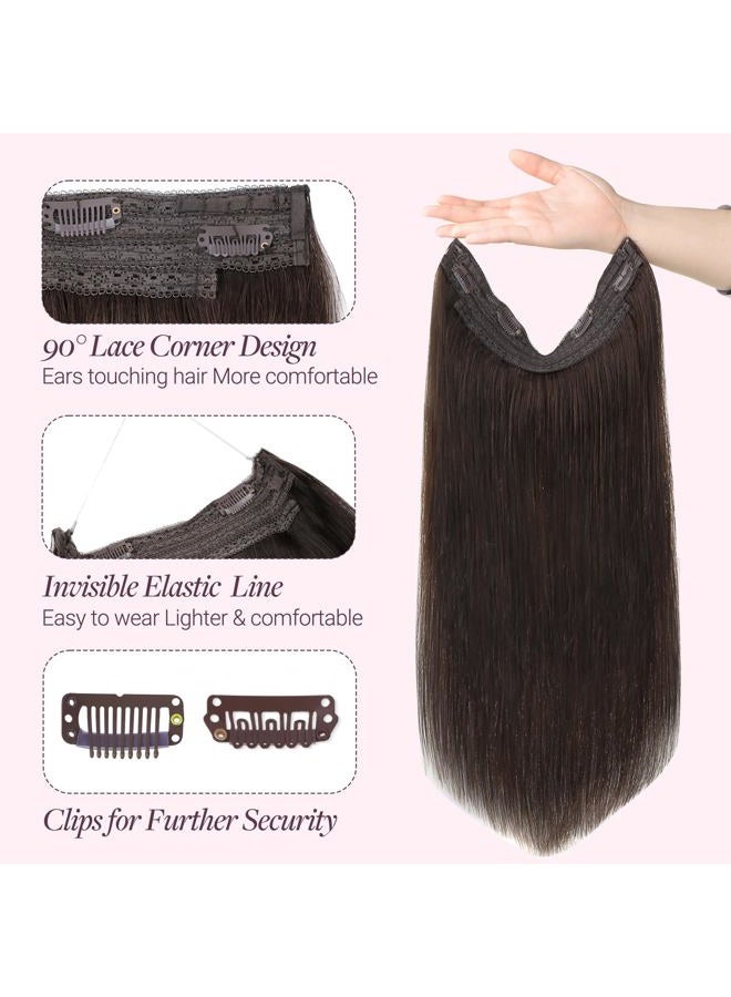 Goo-Goo Hair Extensions Halo Hair Extensions Dark Brown 12 Inch 70g Hairpiece Remy Human Hair Extensions Straight Hidden Crown Wire Hair Extensions with Transparent Fish Line Invisible - Image 3