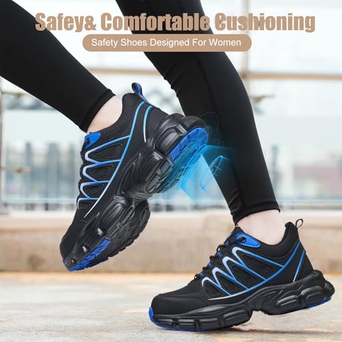 Hogent Steel Toe Shoes for Women Men Wide Non Slip Composite Work Sneakers Indestructible Comfortable Safety Tennis Shoes Lightweight Breathable Construction Sneakers Puncture Proof Ergonomic Design - Image 2