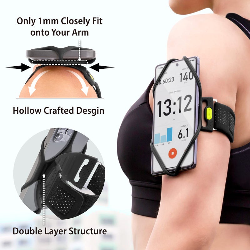 BONE COLLECTION Bone Run Tie 2, Running Phone Holder, Skin-Friendly Silicone Sport Armband with Dual Layer Design for Heat-Dissipation, Workout Phone Carrier for Most Smartphone (L Arm Size/9.8-15.7 inches) - Image 3