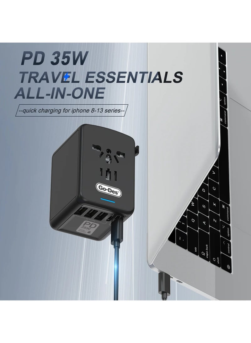 Go-Des GD-B616 All in One Worldwide AC Power Wall Charger Plug Universal Travel Adapter - Image 2