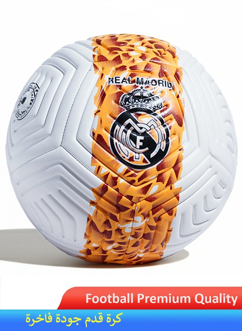 QUTOOB Size 5 Football, Standard Bounce and Stable Swing | Premium Quality PU Leather | Durable Air Retention Technology | Real Madrid Design Ball, Ideal for Training, Casual Play and Matches - Image 1