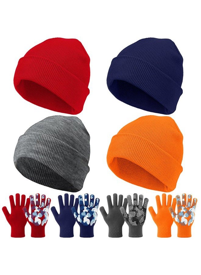 EverVibe 8 Pack Kids Beanie Hats and Gloves Set Knitted Beanies Hat Warm Stretch Gripper Gloves Winter Hats for Boys Girls, Vibrant, 5-11 Years - Image 1