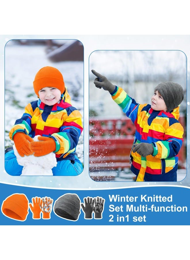 EverVibe 8 Pack Kids Beanie Hats and Gloves Set Knitted Beanies Hat Warm Stretch Gripper Gloves Winter Hats for Boys Girls, Vibrant, 5-11 Years - Image 5