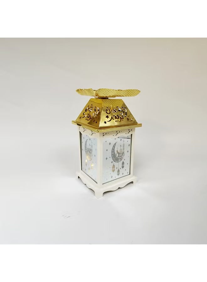 Ramadan Lantern Glass with Gold Steel Touch Islamic Decoration and Serving Plate, White/Gold - Image 3