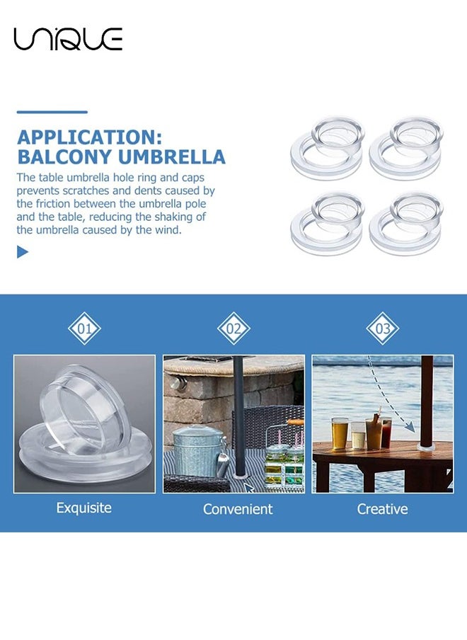 Unique - 4 Sets 2 Inch Patio Table Umbrella Hole Ring, Outdoor Garden Table Umbrella Ring, With Cap Cover, Transparent Silicone, Used for Outdoor Patio Garden Beach Table Umbrella Stopper (Clear） - Image 1
