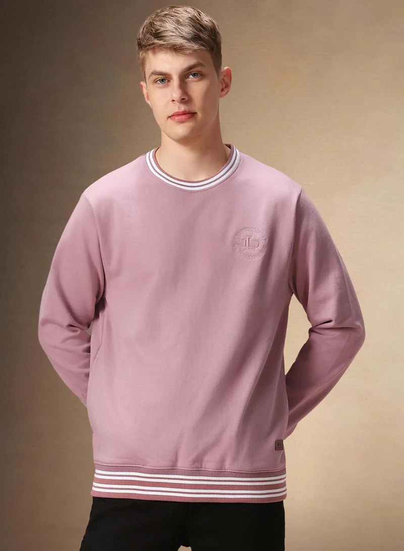 Dennis Lingo Men's Dusty Pink Polyester Blend Solid Regular Fit Sweatshirt