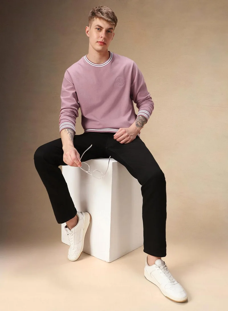 Dennis Lingo Men's Dusty Pink Polyester Blend Solid Regular Fit Sweatshirt
