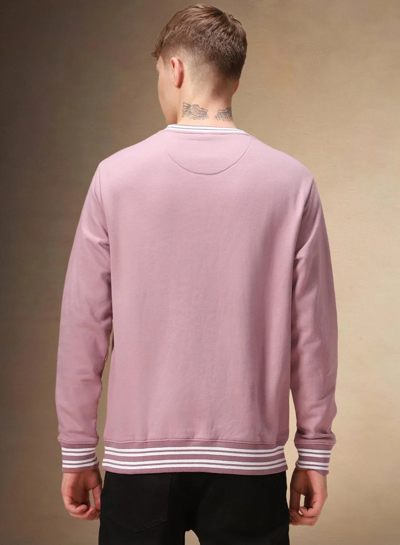 Dennis Lingo Men's Dusty Pink Polyester Blend Solid Regular Fit Sweatshirt