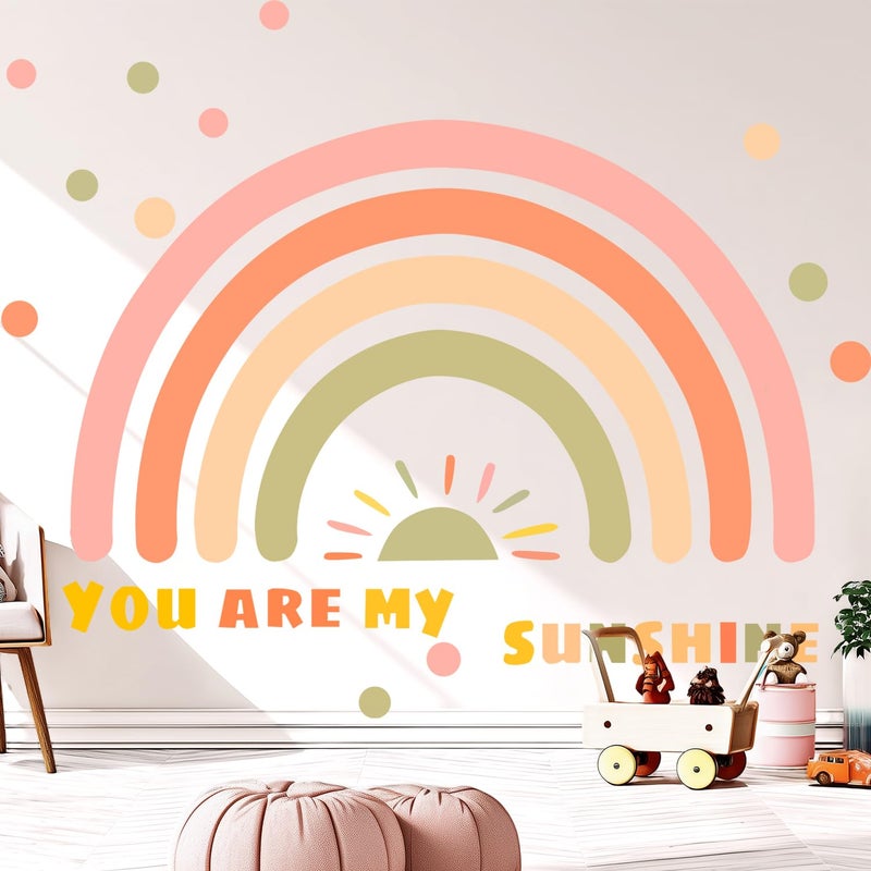 Kingarch Large Rainbow Wall Decals, Sun Dots Peel and Stick Fabric Nursery Wall Decor, Removable Home Room Wall Decor Murals Stickers for Kids Girls Toddler Bedroom Living Room Playroom - Image 1