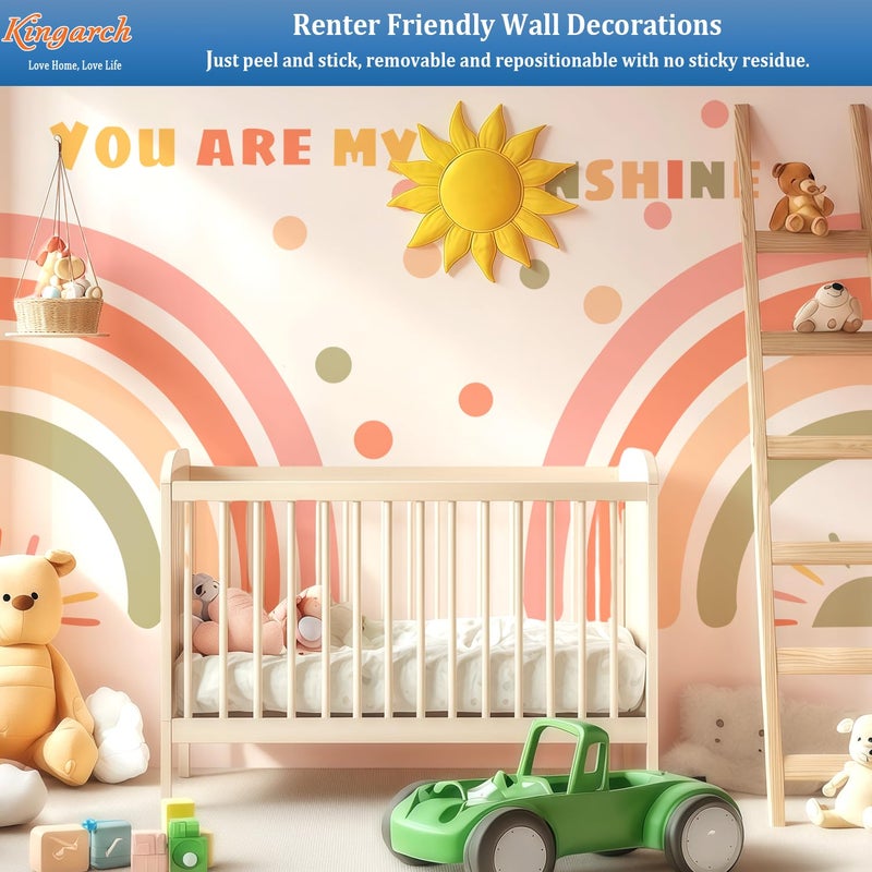Kingarch Large Rainbow Wall Decals, Sun Dots Peel and Stick Fabric Nursery Wall Decor, Removable Home Room Wall Decor Murals Stickers for Kids Girls Toddler Bedroom Living Room Playroom - Image 4