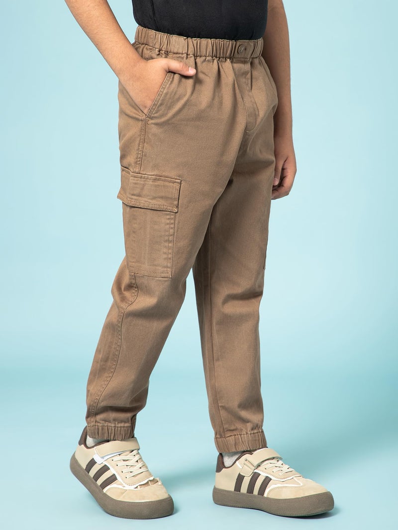 Alan Jones Clothing Kids Mid Rise Ultra Stretch Cargo Joggers (Brown_12-13 Years) - Image 3